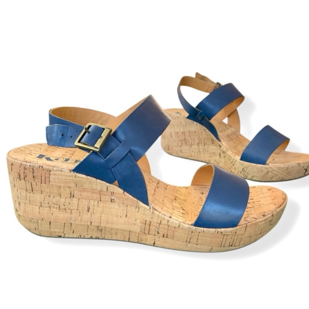 Kork Ease Austin Platform Slingback Wedge Sandal Navy Blue/Cork